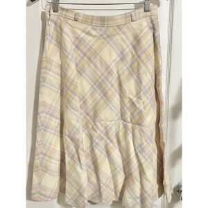 Vintage Sports Galore Skirt Size 12 Pastel Yellow Plaid Midi Length 100% Wool